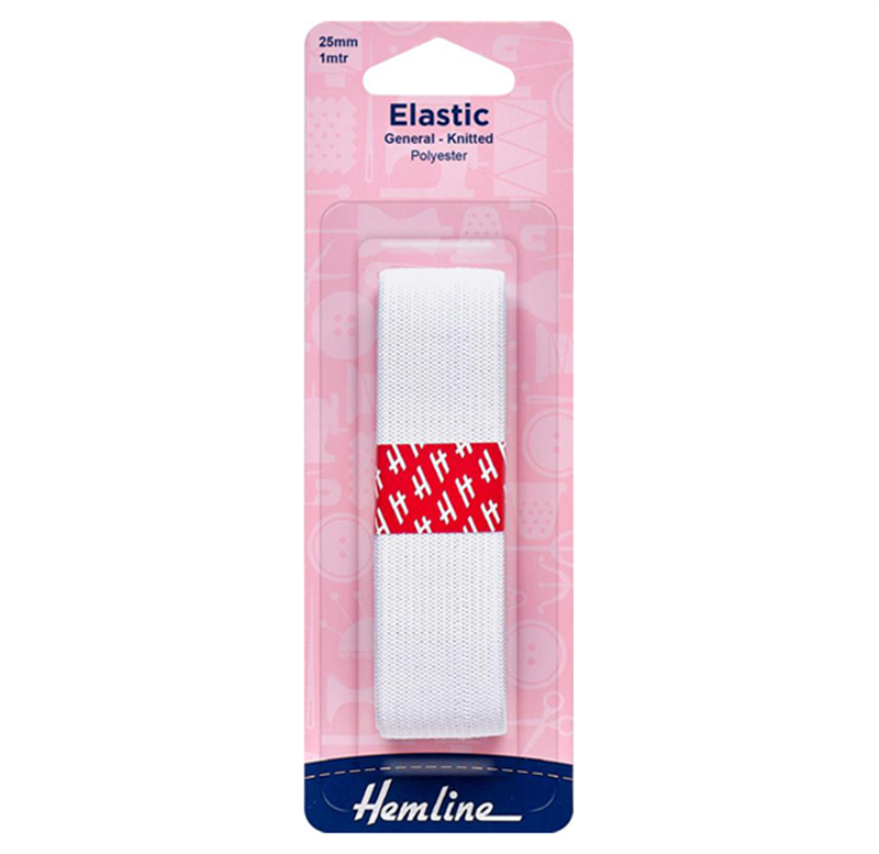 Hemline Elastic - General Purpose Knitted - 20/25/32 mm x 1m White
