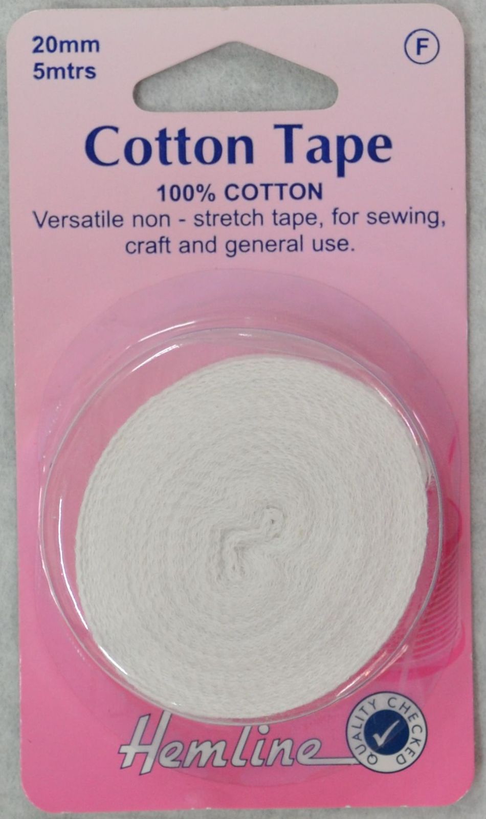 Hemline Cotton Tape, 20mm x 5 Metres, WHITE